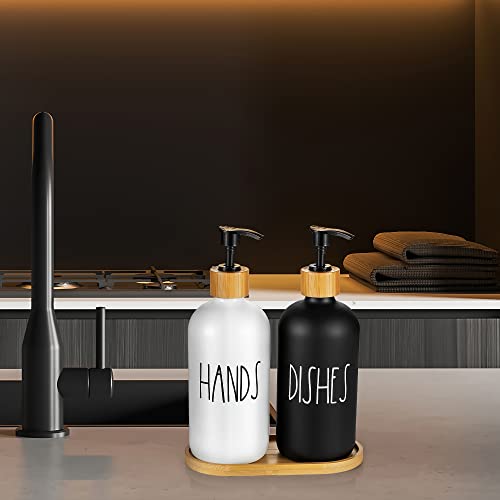 Hand And Dish Soap Dispenser For Kitchen Sink By Brighter Barns - Farmhouse Kitchen Soap Dispenser Set With Tray - Glass Soap Dispenser - Modern Boho Farmhouse Kitchen Decor (Black & White) #TOP7