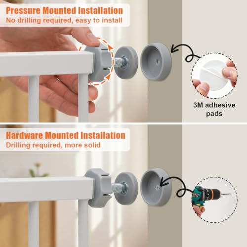Image of keny 29 inch-42.5 inch Baby Gate for Stairs, Auto Close Safety Dog Gate | Pressure Mounted Easy Walk Through Pet Gate for Doorways, Durable Stair Gate, 30 inch Tall, White
