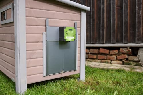 Kerbl Automatische Hühnertür Komplettset EasyProtect, mit Lichtsensor, B x H 32,5 x 58 cm, Batterie oder Netzbetrieb, 70590