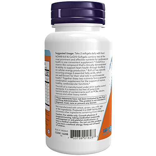 Now Supplements, Krill & Coq10, Phospholipid-Bound Omega-3, Heart Support*, 60 Softgels #TOP2