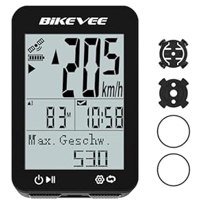 Bikevee GPS Fahrradcomputer Kabellos IPX7 Wasserdicht 2.4'' FSTN Display 28H Akku Standard Mount (Schwarz)