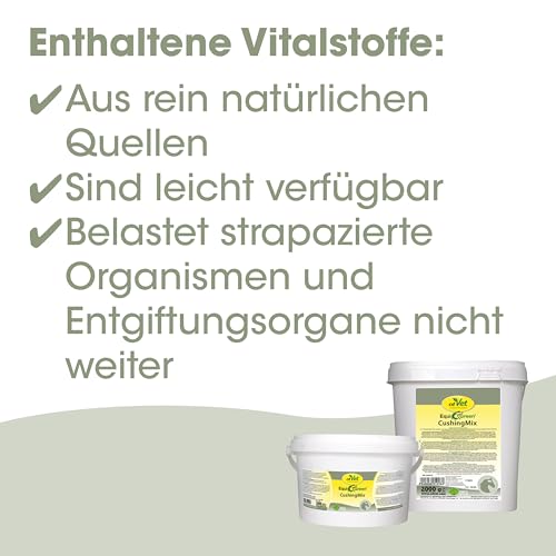 cdVet Naturprodukte EquiGreen CushingMix 1 kg, Pferde und Ponys, Stoffwechselprobleme, Entgiftungsorgane, Vitalstoffe, mit Möchspfeffer und Grünhafer