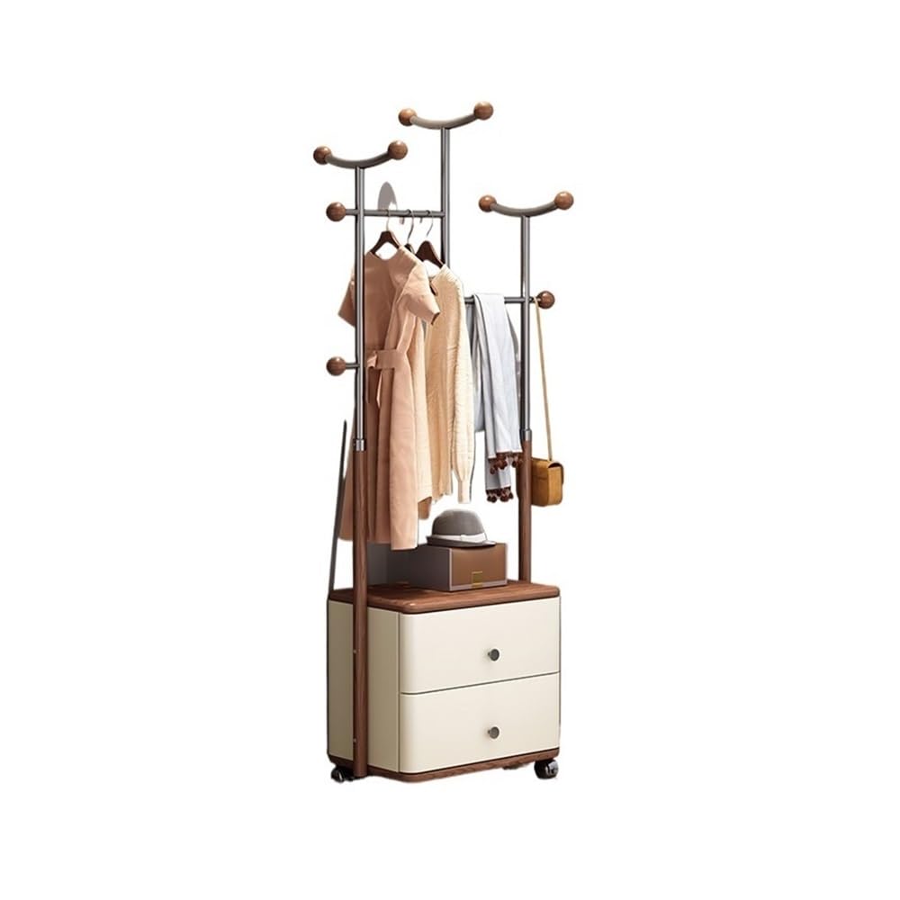 AILIUXIAOYAN Coat Rack Floor-standing Coat Rack Household Clothes Rack Living Room Hanging Clothes Rack Drawer Wood Hanger Storage Cabinet(L)