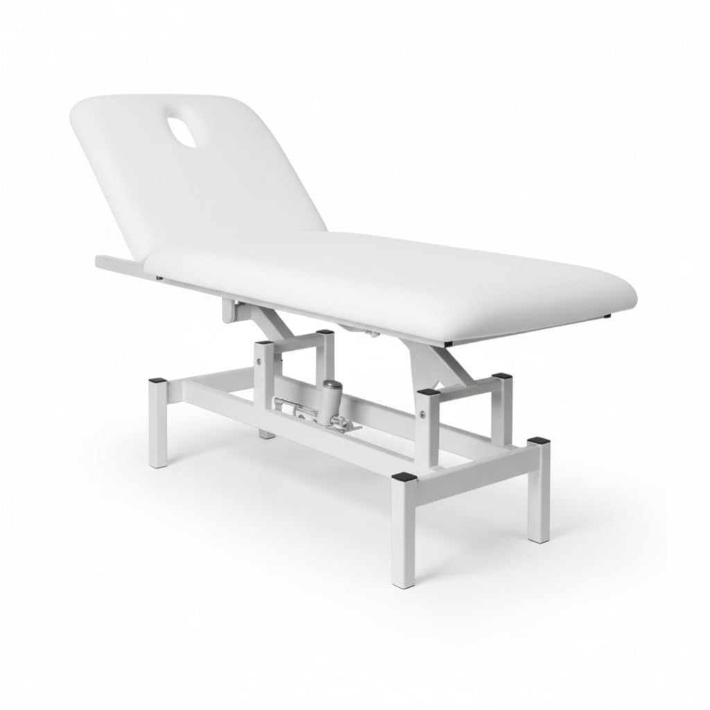 PLUS SANTE – Table d’Examen électrique FOBIA 2 Plans, Hauteur réglable par Moteur, Dossier inclinable, revêtement PU Facile à Nettoyer (Blanc, 65 cm (sans Porte-Rouleau, sans roulettes))