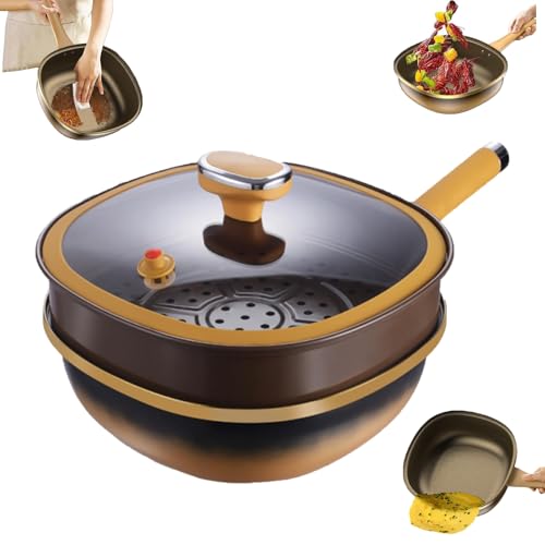 Image of 12in Titanium Alloy Non-Stick Pot with Lid, Non Stick Frying Pans, Titanium Pans for Cooking, with Ergonomic Stay-Cool Handles, for Cooking, Frying, Baking (Pot + Lid + Steamer)