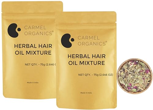 Image of CARMEL ORGANICS Herbal Hair Oil Mixture - 75gm (Pack of 2) | Blend of 21 Nourishing Herbs for Your Healthy Hair | No Added Preservatives & Additives, Non GMO