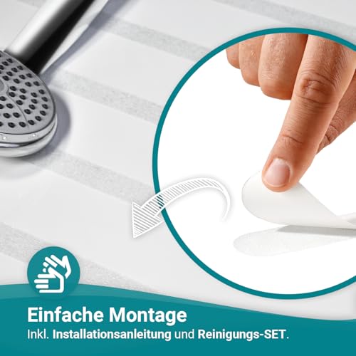 AnTina TAPES® hochwertige Anti-Rutsch-Aufkleber als Streifen für Dusche & Badewanne, Pads Zertifiziert rutschhemmend & selbstklebend, 8 Stück in Transparent, inkl. Reinigungsmittel