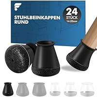shinfly Stuhlbeinkappen Rund 24 Stück (14-20mm), Schutzkappen für Stuhlbeine, Silikon Stuhlbeinschoner für Stühle & Bodenschutz, Filzgleiter für Schräge Stuhlbeine, Geräuscharm【Schwarz】