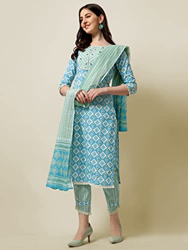 Image of MIRCHI FASHION Pure Cotton Floral Printed Kurta Set with Dupatta | 3 Piece Straight Fit Kurta Pant Set | Ethnic Office Wear Salwar Suit for Women