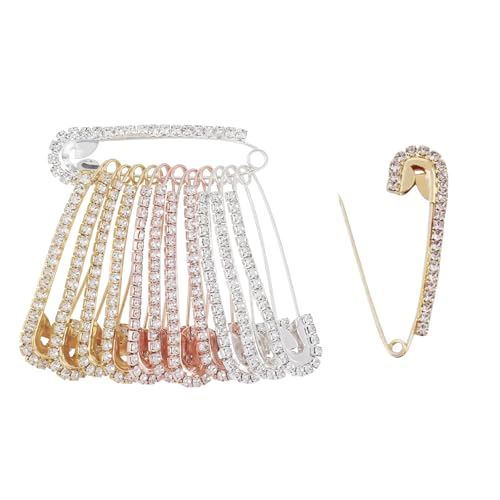 Homiladi - Fancy Safety Pins - Homiladi 12 PCS Rhinestone Modesty Pins for Clothes | Medium-Sized Gold & Silver Brooch Pin | Decorative Bling Crystal Pins for Shawls, Hats, Scarves​