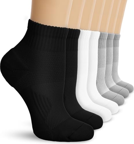 Image of DHSO 7 Pairs Cushioned Ankle Compression Socks for Women Running Wicking Socks with Arch Support