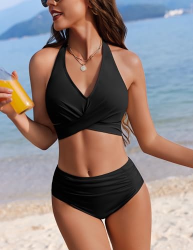 AI'MAGE Womens High Waisted Bikini Sets Tummy Control Bathing Suits Halter Two Piece Swimsuit Modest Bikini 20253
