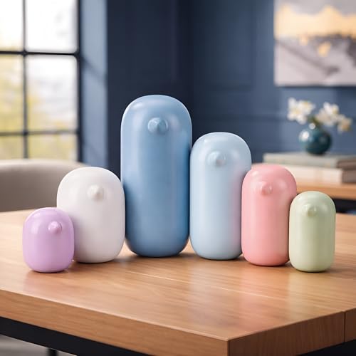 Image of Xtore Charming Pastel Penguin Sculpture Set for Home & Office Decor | Contemporary Minimalist Showpieces for Living Room, Desk, Shelf & Coffee Table Styling (Multicolor, Set of 6)