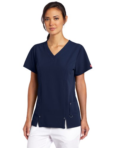 Dickies Women's Xtreme Stretch V-Neck Scrubs Shirt, D-Navy, XX-Large