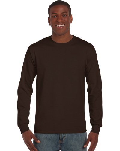 Gildan – Camiseta de algodón manga larga marrón marrón chocolate Large
