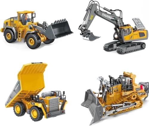 ADTHLIER Remote Control Excavator (11-Channel), Dump Truck, Bulldozer, Loader (9-Channel), 2.4GHz Remote Control Construction Vehicles, Metal...