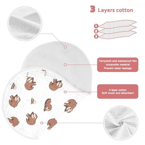 2 Pack Muslin Burp Cloths Sloth Cute White Cotton Baby Burp Cloths Soft Burping Cloth Absorbent Spit Up Rags for Newborn Baby Boys Girls, Large 22" x 11"3