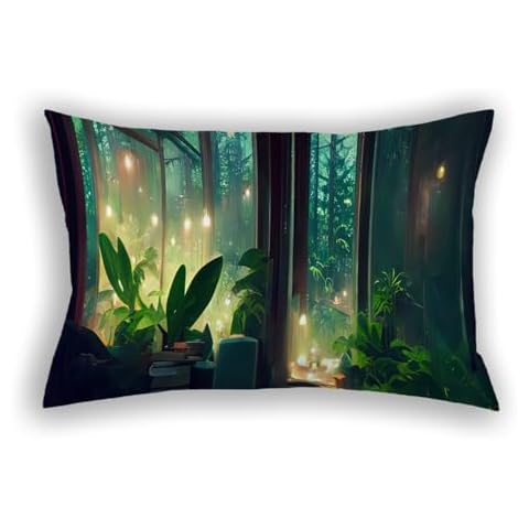 LONQISI Anime Green Plants Pillowcases with Zipper Cover