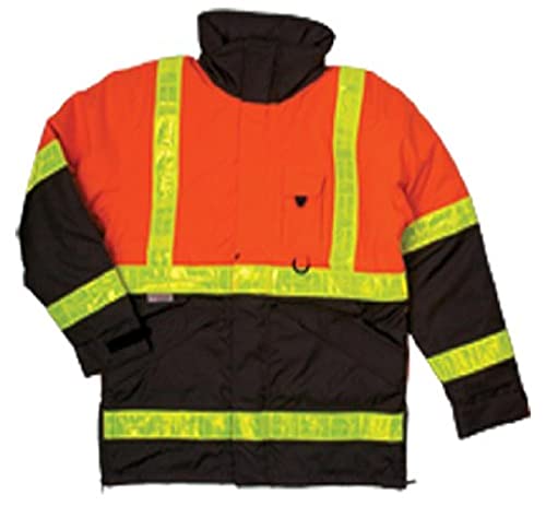 Kishigo JS111 Polyester 360 Pro Series Parka HIgh-Viz Jacket with Hidden Collar Hood, Medium, Orange