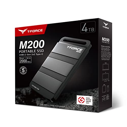Image of TEAMGROUP T-Force M200 Portable External SSD 4TB USB3.2 Gen2x2 Type-C Read /Write 2000MB /s Compatible with PS5 & Xbox & Chrome OS T8FED9004T0C102