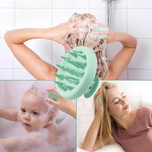 beejune 2 Stück Kopfhaut Massagebürste, Scalp Massager, Massagebürste Haare, Haarmassagebürsten, Silikon Shampoo Haarbürste, Reduziert Schuppen, Für Nass & Trocken Haar (Rosa Und Grün)