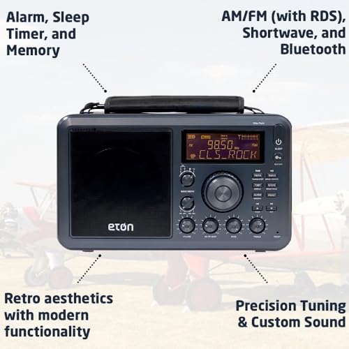 Image of Eton Elite Field Radio with AM /FM, Shortwave, RDS, Bluetooth, Digital Tuning, Treble /Bass Control, 50 Memory Stations, External Antenna, Rich LCD Display, Retro Tabletop Design | science-kits