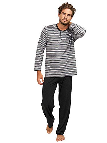 BABELO HOMEWEAR 🏠 - Pijamas de Hombre - Pijama de Hombre algodón 100% - Conjunto de Pijama de Hombre Fino para Entretiempo - Pijama Largo de Hombre Combinado con Rayas Color Gris (3XL) Cover