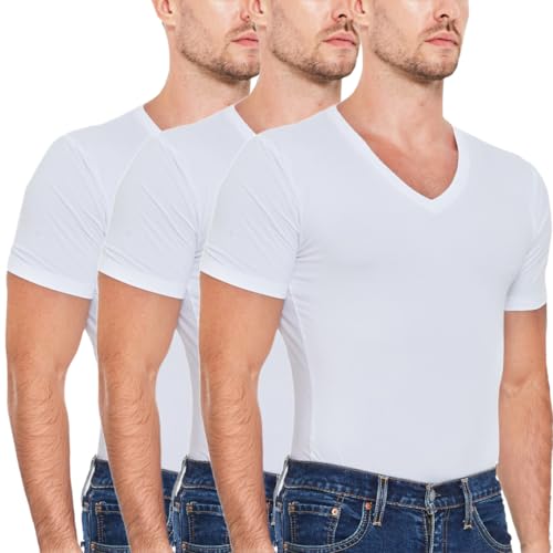 Sweat-Wicking High V Neck Undershirts for Men - Premium Mens Undershirts, Soft, Breathable, Stays Tucked