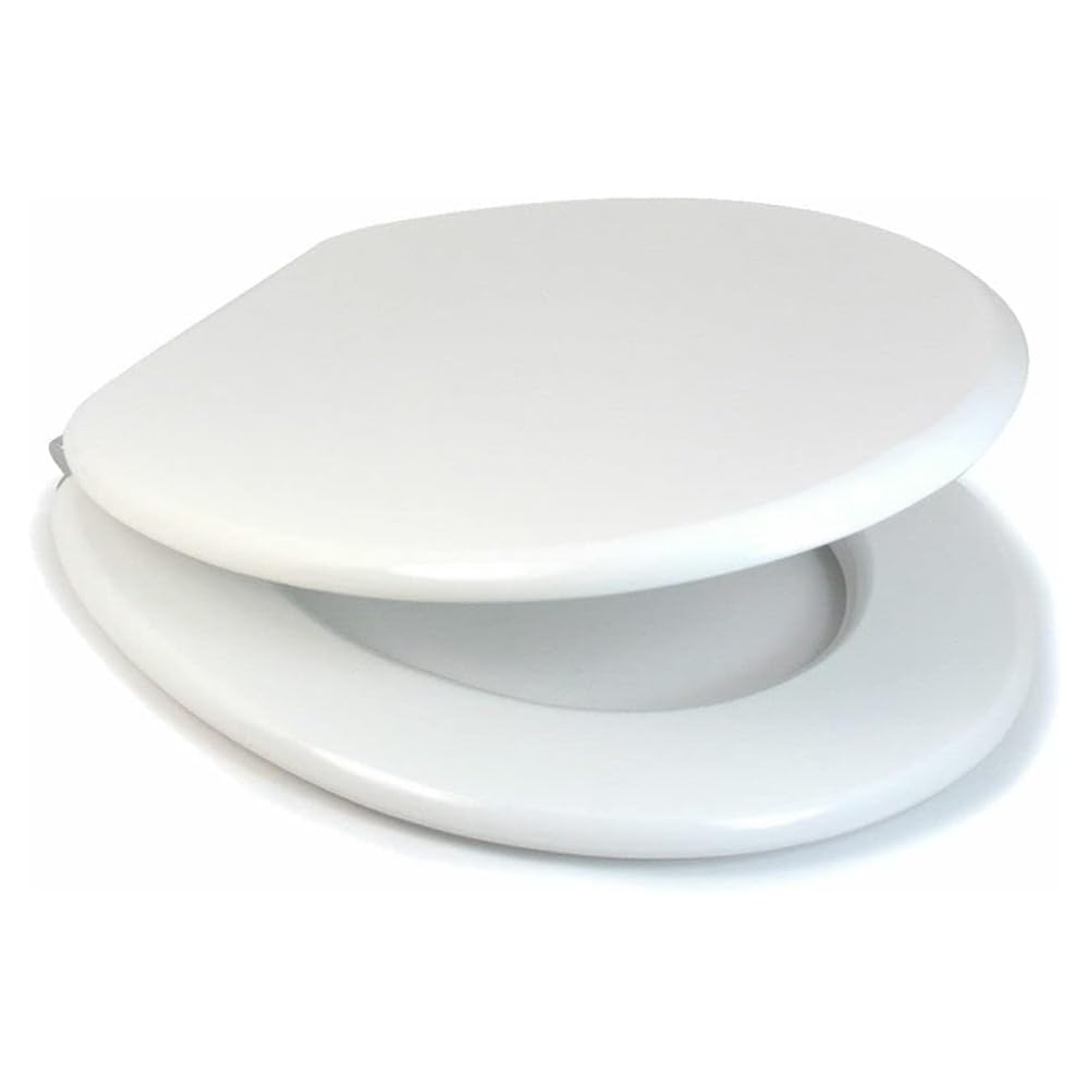 Bargains-Galore White New 18" Wooden Universal Bathroom Wc Toilet Seat | Easy Fit With Fittings Zinc Hinges | Standard Oval Toilet Seat | Easy Clean Wipe Surface