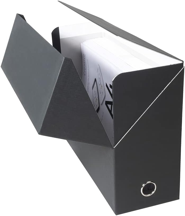Exacompta - Ref 89421E - Canvas Transfer Box - 250 x 330mm in Size, Suitable for Storing A4 Documents, 120mm Spine, Metal Finger Hole, Spine Label - Black