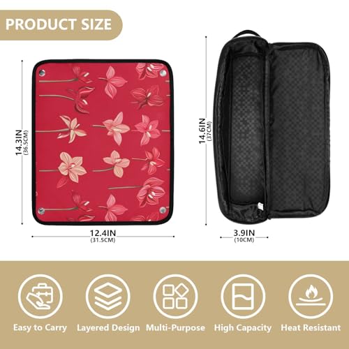 Organizador de herramientas para el cabello 2 en 1 Cute Red Flowers con tapete resistente al calor desmontable y gran capacidad para planchas y rizadores miniatura 4