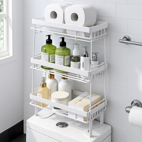 Pinkgarden Estante de almacenamiento sobre el inodoro, organizador de gran capacidad, instalación sin taladros, acero grueso resistente al óxido, ahorra espacio (blanco, 3') - imagen 7