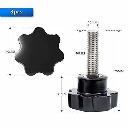 M10 Sterngriff Schrauben, 8 Stück M10 x 40mm Rändelschraube mit Griff, Sternkopfschraube, Sternschraube Sterngriff, Mutter Außengewinde Klemmknopf, für Werkzeugmaschinen, Mechanische Geräte