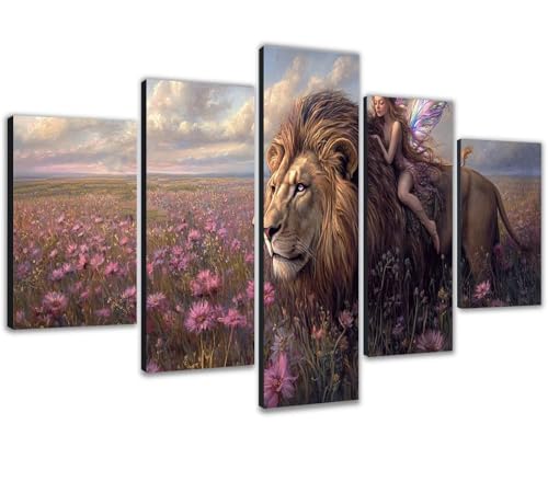 Broderie diamant lion grand format pour rompre l'ennui avec une activité manuelle adulte 5 pièces