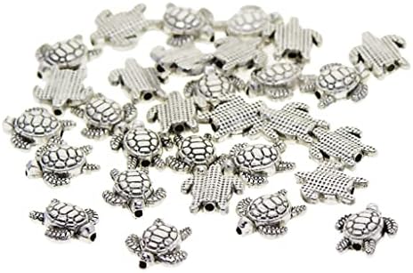P Prettyia 50 Pieces Vintage Tibetan Silver Plated Animal Turtle Charm Beads Spacer Jewelry Findings Parts for Jewelry Making Bracelet Necklace Pendant