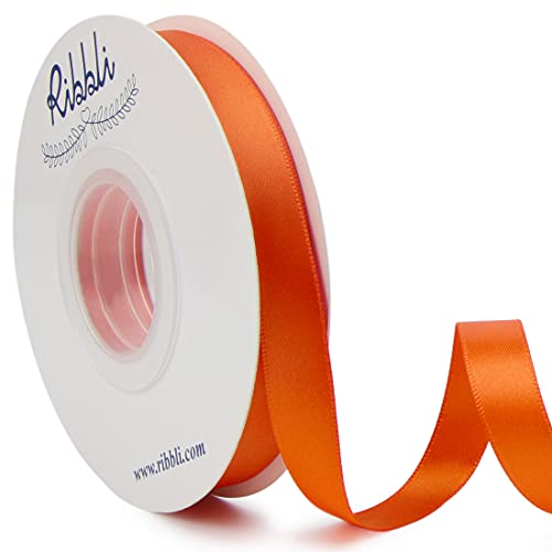 Ribbli Torrid Orange Double Faced Satin Ribbon 1/2 Inch x Continuous 25 Yards Use for Craft Bows Bouquet Gift Wrapping Wedding Decoration Floral Arrangement