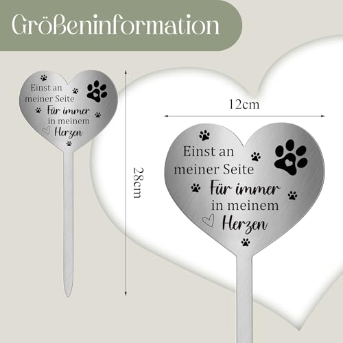 Photect Grabschmuck Wetterfest für Hund Katze Tiere Grabstecker Metall Herz mit Spruch Einst an Meiner Seite,für Immer in Meinem Herzen Grab Deko Grabstein Hund Haustier Gedenktafel Katze