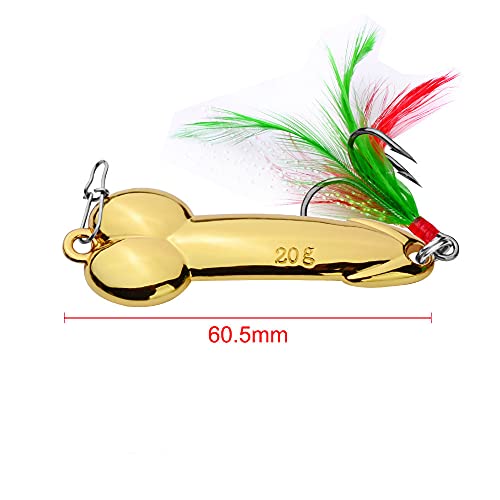 Gierzijia Fish Lures, 1PC Hard Metal Wobble Fish Lures Spoon Feather Bait Hook Fishing Tackle, Deep/Shallow Divers Spoon Lure for Bass Freshwater Saltwater (20G, Gold)