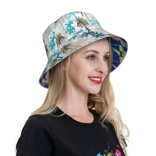 Image of Bucket Hat Beach Summer Sun Hat Reversible Fisherman Hats Double Sided Wearing for Women Men Boys Girls