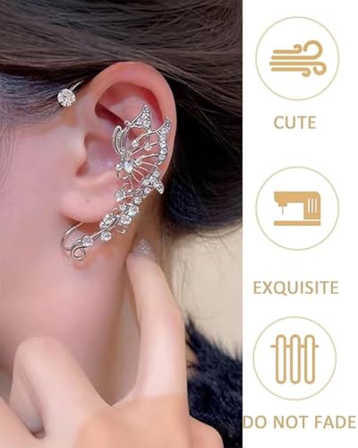 JEXOWIQ elfen ohren,1 paar Elfen Ohrringe für Damen,Schmetterlings Ohrhaken,Gaming Earrings,Elfenohren Manschetten Ohrclips Ohne Ohrlöcher für Halloween Cosplay Hochzeit,ohrringe ohne ohrloch