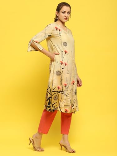 Image of Shree Women Liva (Rayon) White Floral Print Kurta