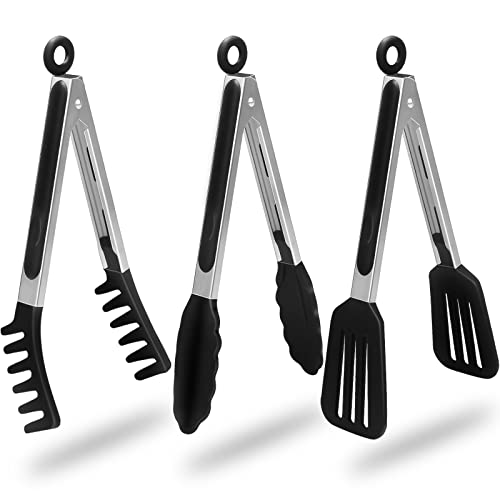 HST Silicone Tip Cooking Tongs (3 Pack, 9") Black
