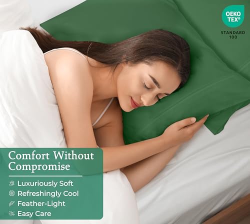 Image of Royale Linens King Pillowcase Set of 2 - Bed Pillow Cover - 20 inch x 40 inch - Pillowcases - 1800 Brushed Microfiber, Wrinkle & Fade Resistant - Soft & Cozy- King Size Pillow Case (Hunter Green)