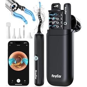 Flexible Ear Wax Removal Tool Camera, Wireless Ear Cleaner with 10MP HD Otoscope, Painless Tweezers, 12 Soft Tips, 3 Inspection Heads, Portable Earwax Removal Kit with Camera for Adults/Kids