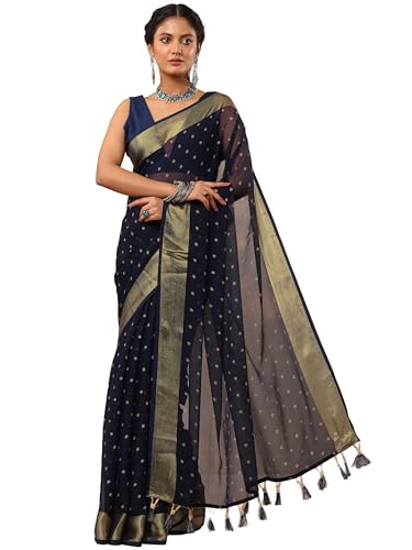 Image of Libas Printed Chiffon Saree for Women With Unstitched Blouse Piece | Traditional Saree for Festive & Wedding