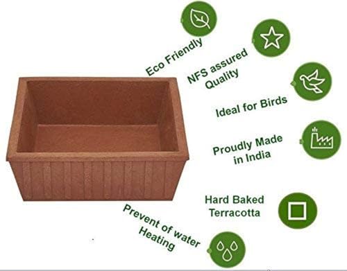 Image of Earthen Pot Terracotta Bird Bath,Square Shape Earth Brown
