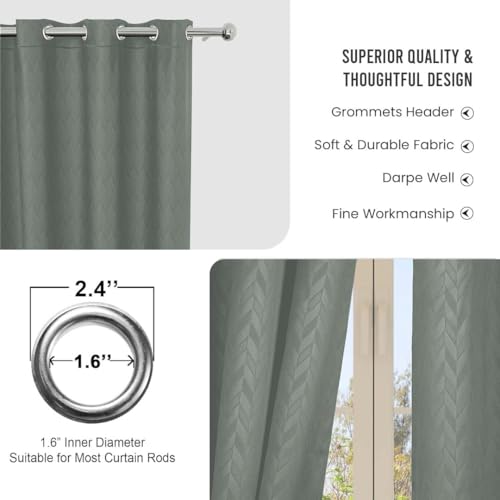 Image of LINENWALAS 100% True Blackout Curtains 6.5 Feet Long - Set of 2 Panels, Herringbone Embossed Design Complete Light Block, Thermal Insulated & Noise Reducing Room Darkening Curtains (Light Grey)