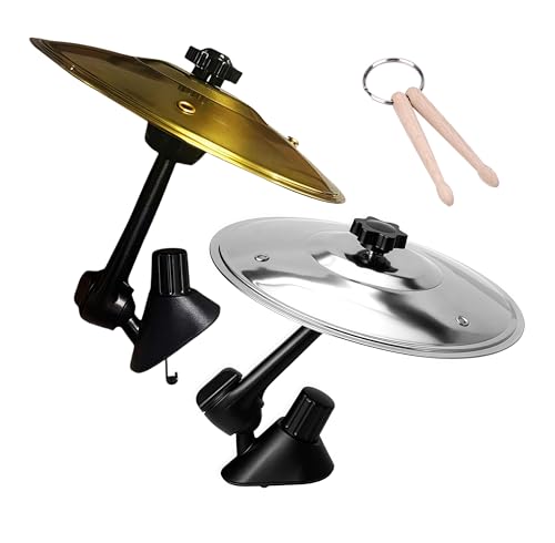 Car Cymbal Air Vent, Crash Cymbal for Car Vent, Clip-On Mini Drum Cymbal with Drum Stick for Music Lovers Gift, Funny Car Interior Accessory for Most Vehicles (Gold & Silver)