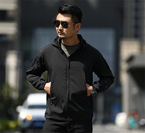 Jaqueta Masculina Softshell À Prova De Vento Impermeável Blusão com Capuz Preto G