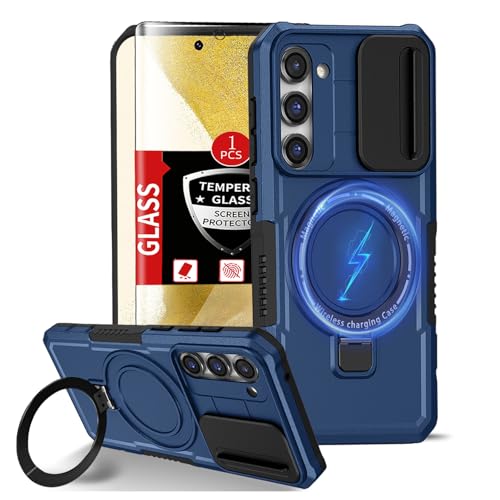 FRLMOOES for Samsung Galaxy S22 Plus Case Magnetic Compatible with MagSafe Wireless Charging,for S22+Plus Case Built-in Stand+Camera Cover,with Screen Protector,Shockproof Heavy Duty Protection Blue by FRLMOOES - Used condition - CA$4.70
